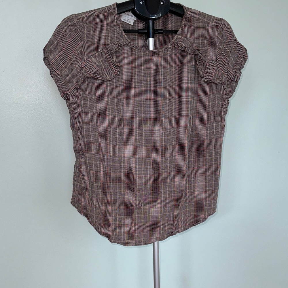 Van Heusen Checkered Ruffle Sleeve Blouse